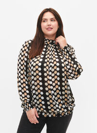 Gedruckte Bluse mit Schürze, Black Dots AOP, Model