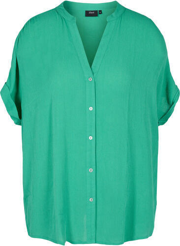 Kurzärmeliges Viskose-Shirt mit V-Ausschnitt, Holly Green, Packshot image number 0