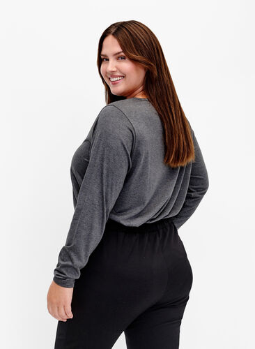 Melange-Bluse mit langen Ärmeln, Black Mel. , Model image number 1