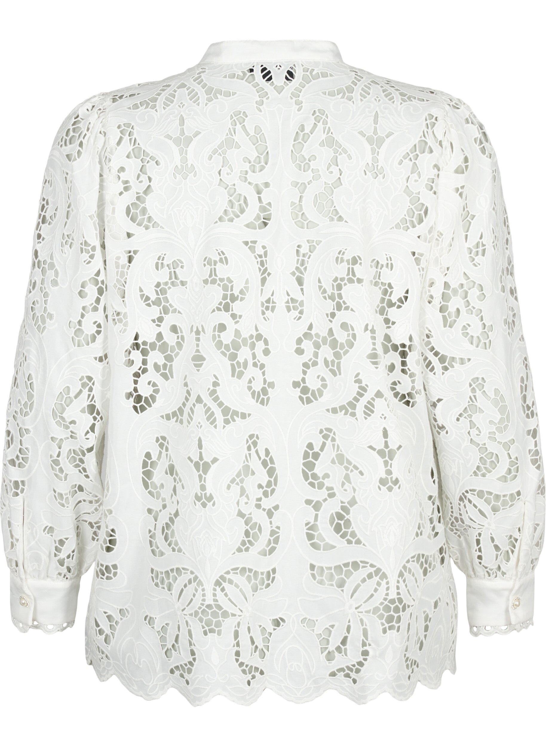 Zizzi Lang&auml;rmlige Hemdbluse aus Spitze, White, Packshot image number 1