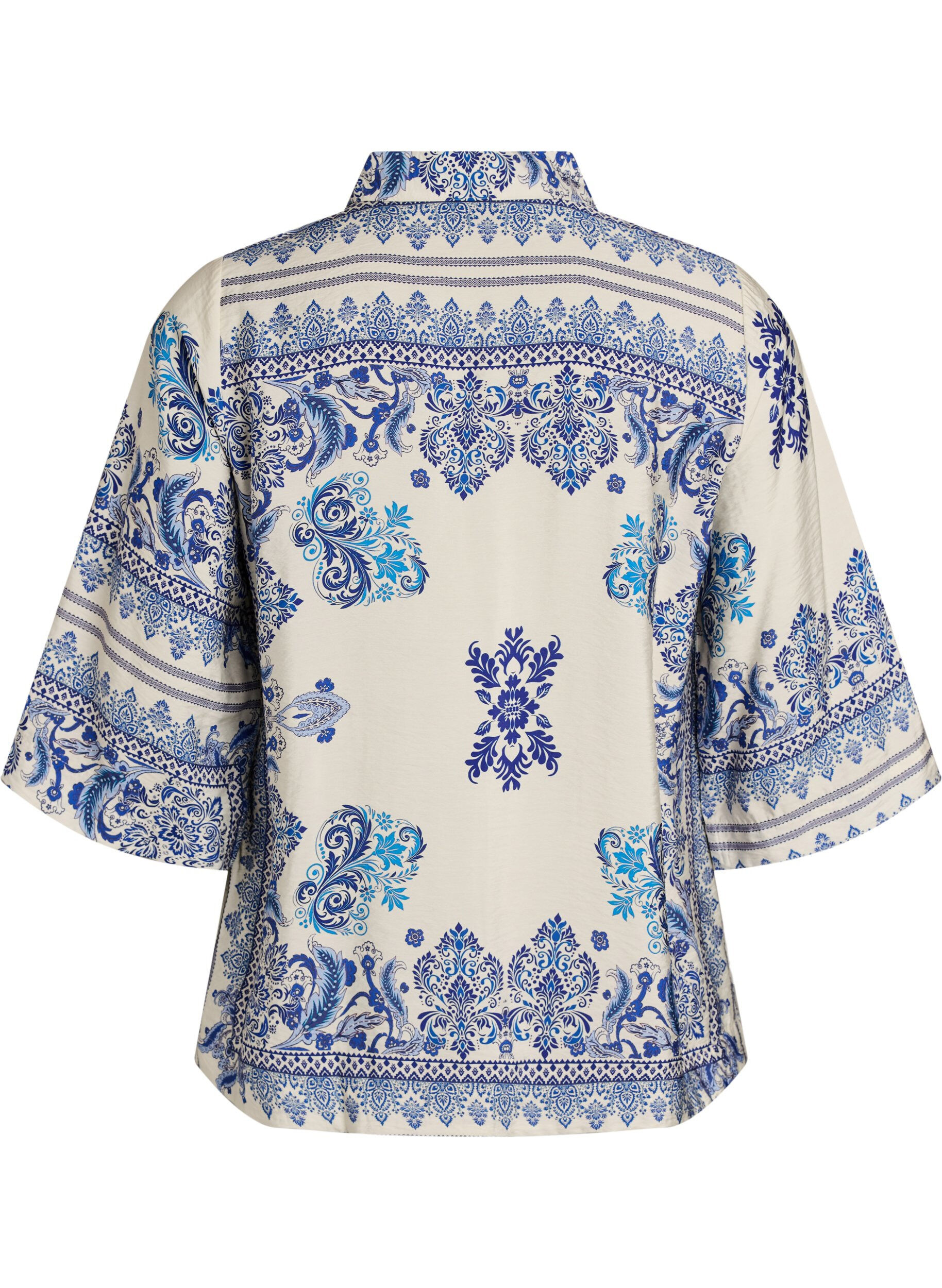 Zizzi Gemusterte Bluse aus Viskose mit 3/4-&Auml;rmeln, Blau, Packshot image number 1