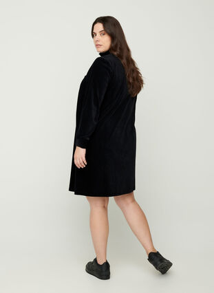 Hochgeschlossenes Velour-Kleid mit Reißverschluss, Black, Model image number 1