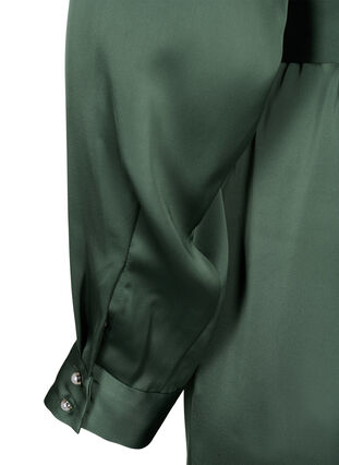 Langärmliges Wickelkleid aus Satin, Duck Green, Packshot image number 3