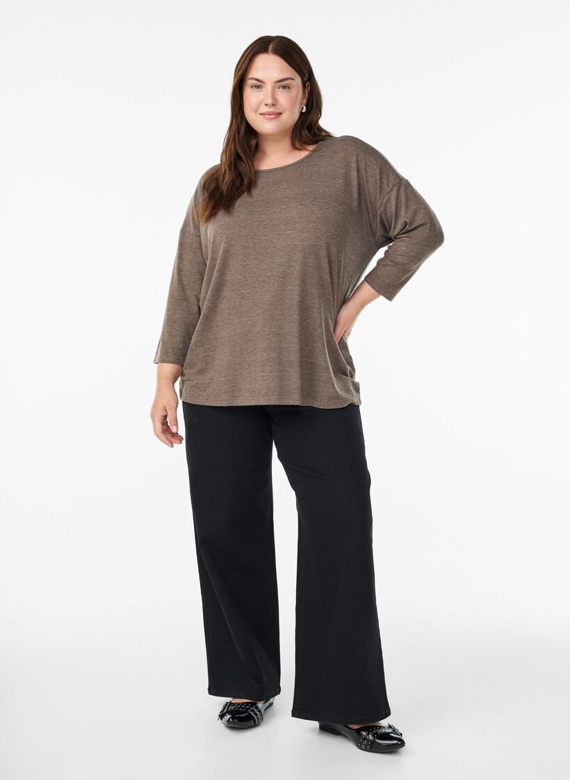 Bluse aus Jersey mit 3/4-&Auml;rmeln, Braun, Model image number 1