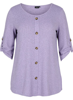 Bluse mit Knöpfen und 3/4-Ärmeln, Purple Melange, Packshot image number 0