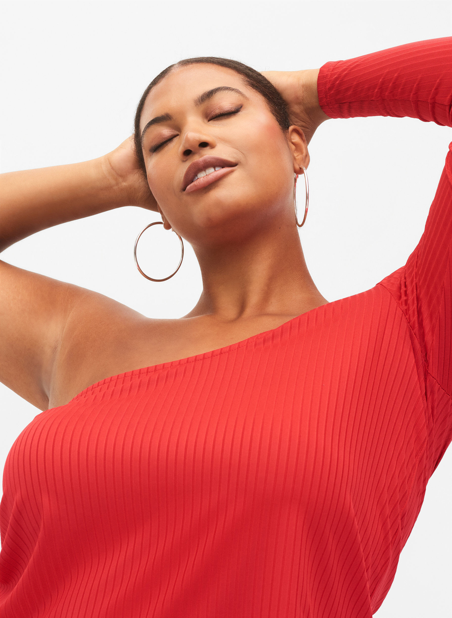 Zizzi One -Shoulder Bluse, Tango Red, Model image number 2