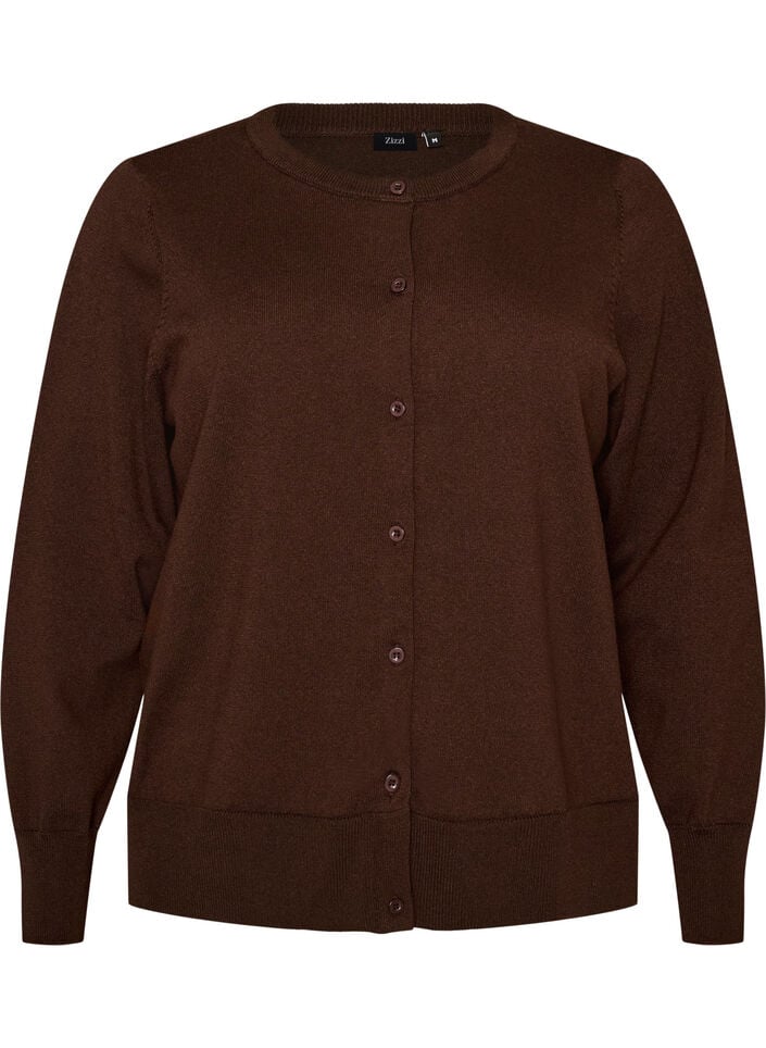 Feinstrick-Strickjacke mit Rundhalsausschnitt, Braun, Packshot image number 0
