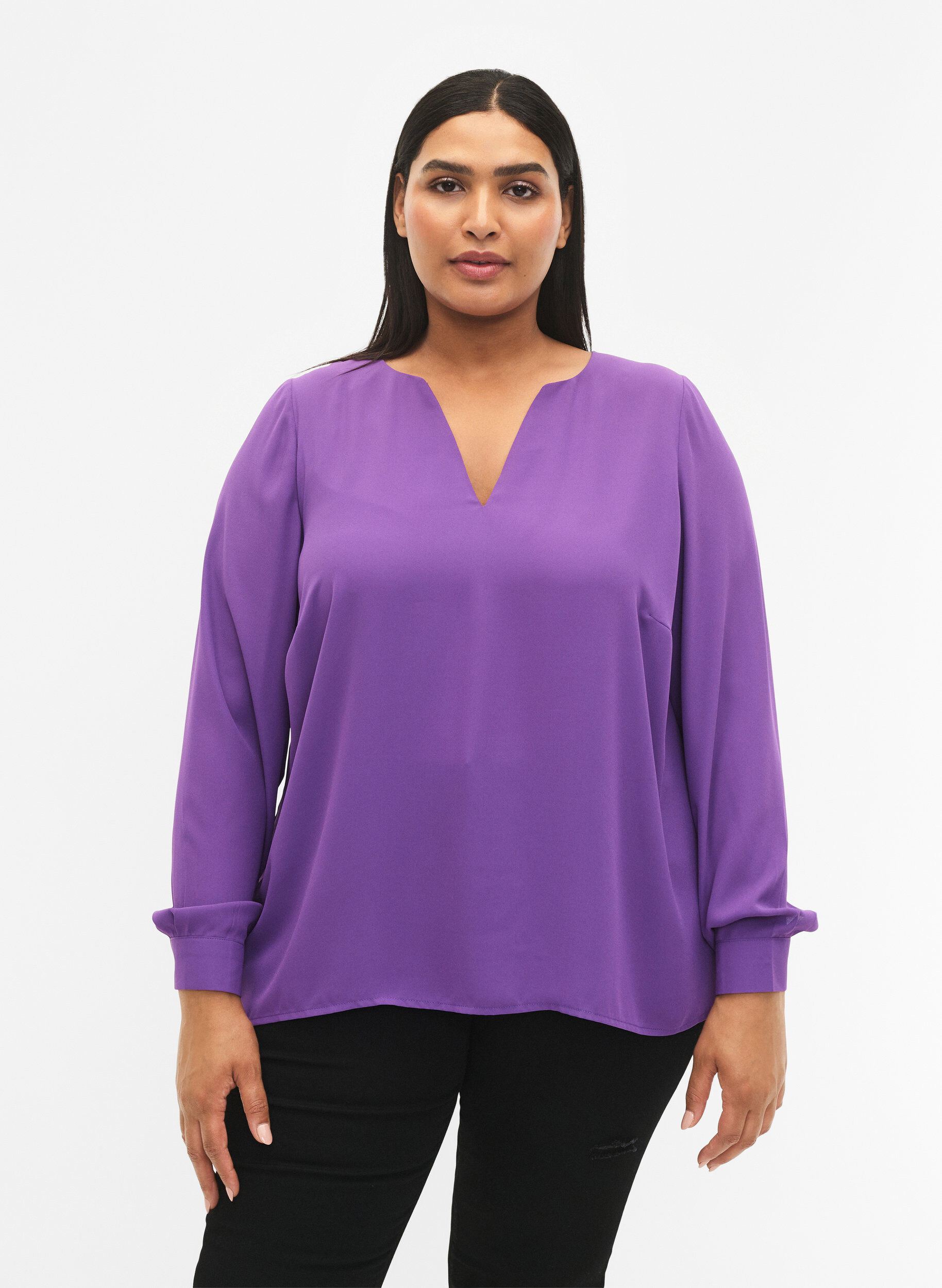 Zizzi  Lang&auml;rmelige Bluse mit Falten am R&uuml;cken, Pansy, Model image number 0
