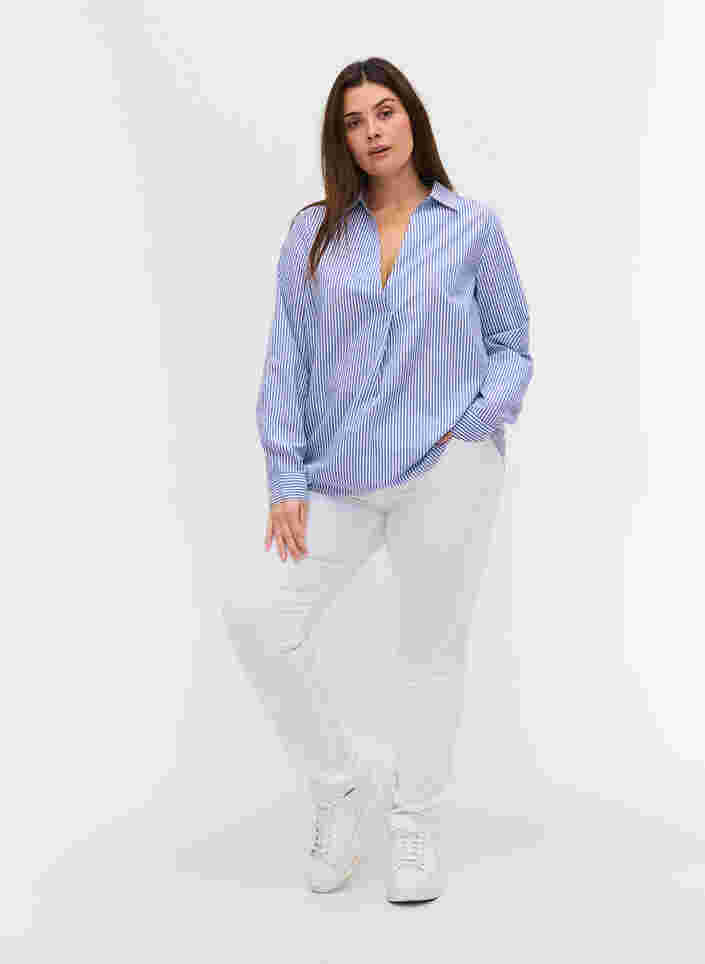 Gestreifte Hemdbluse aus Bio-Baumwolle, Dazzling Blue Stripe, Model image number 2