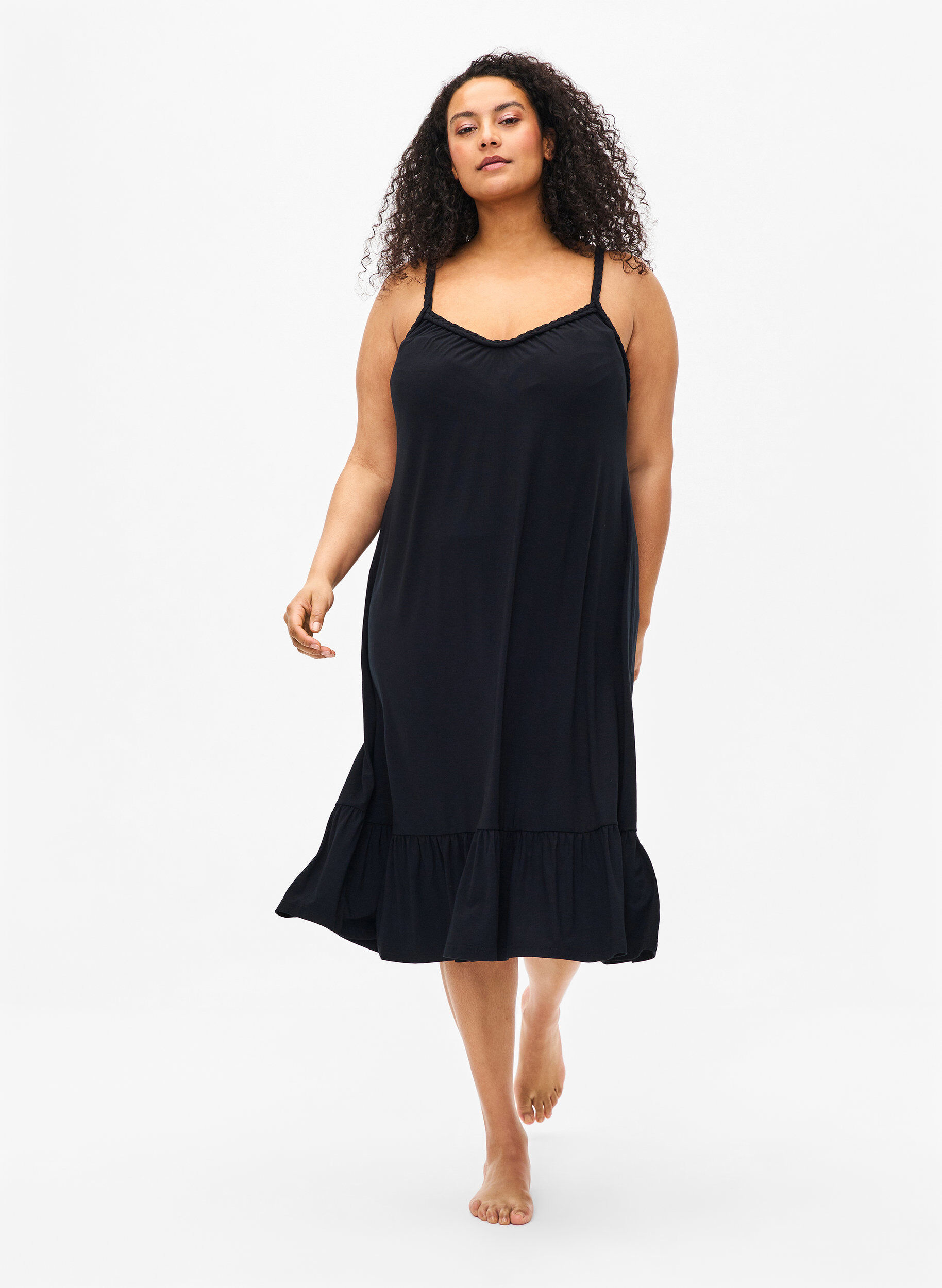 Zizzi Strandkleid aus Viskose mit geflochtenen Tr&auml;gern, Black, Model image number 2