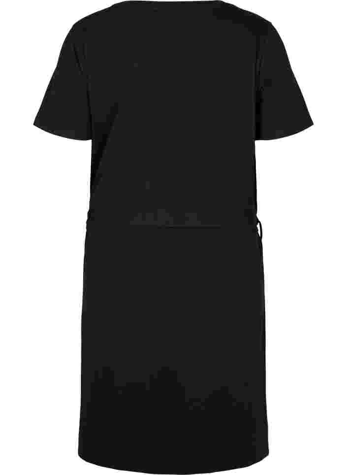 Kurzarm Kleid mit Taillengürtel, Black, Packshot image number 1