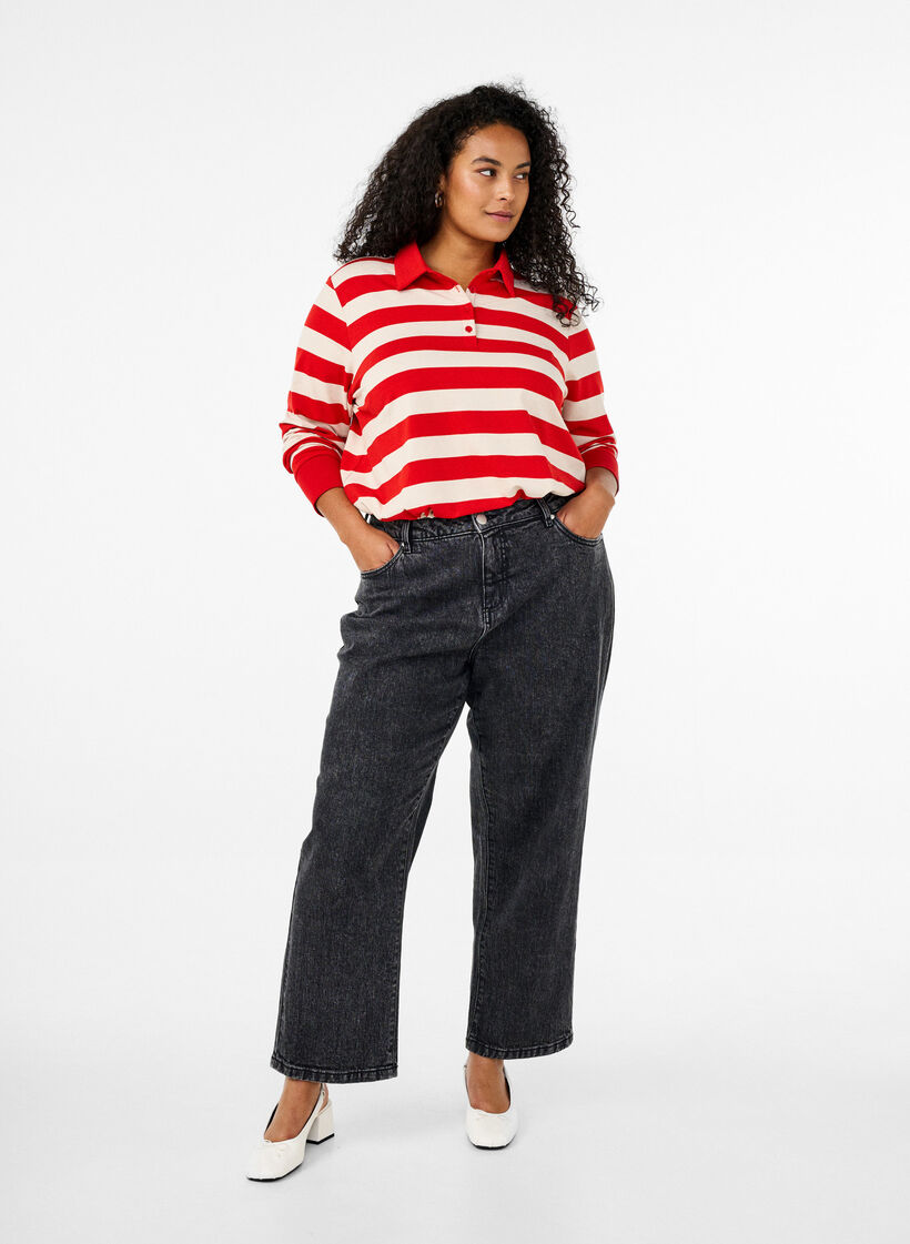 Langarm-Poloshirt mit Streifen, Rot, Model image number 1