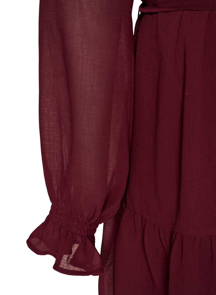 Kleid aus leichtem Webstoff mit R&uuml;schen und Bindeg&uuml;rtel, Rot, Packshot image number 3