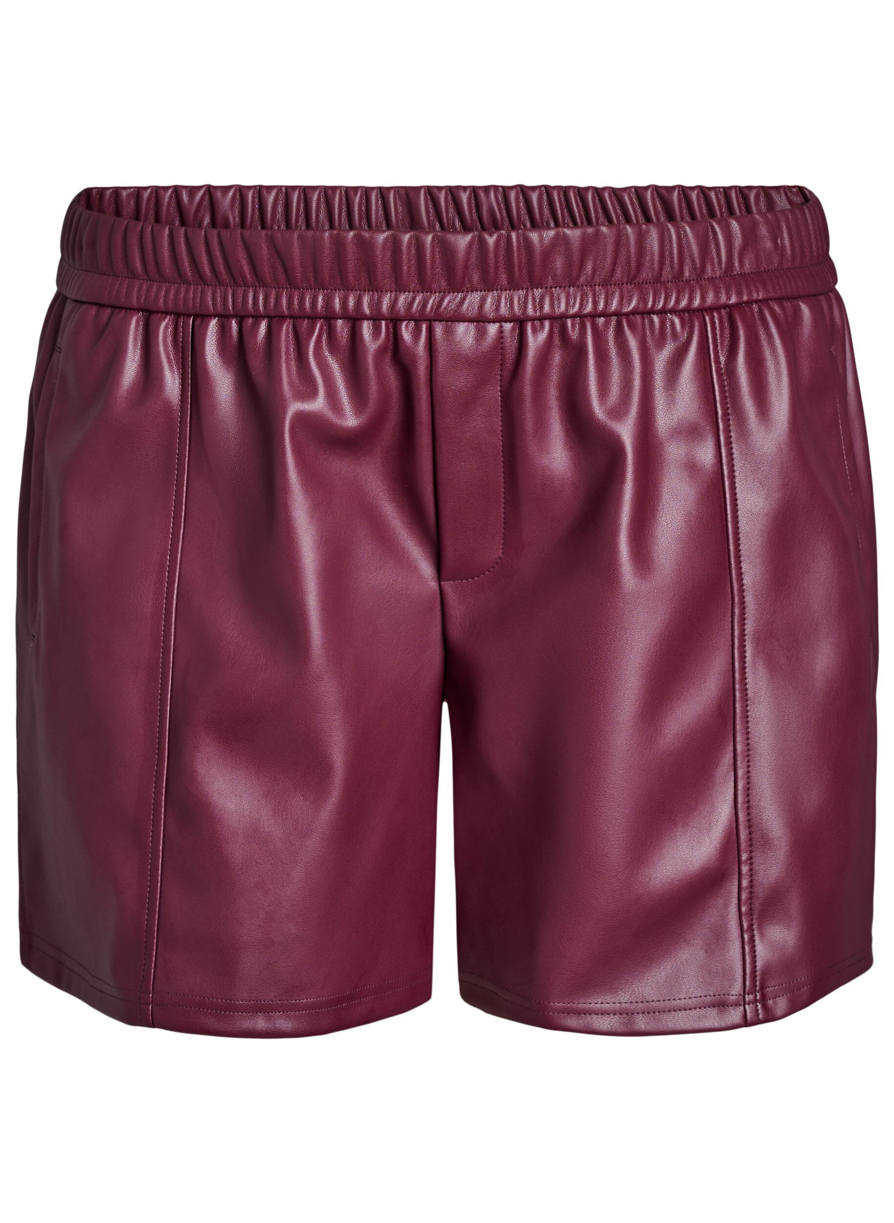 Zizzi Shorts aus Kunstleder mit elastischem Bund, Dunkles Bordeaux, Packshot image number 0
