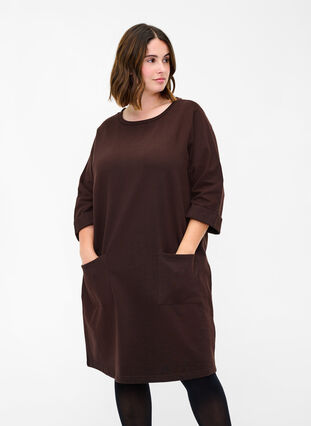 Sweatkleid aus Baumwolle mit 3/4-Ärmeln und Taschen, Molé, Model image number 0