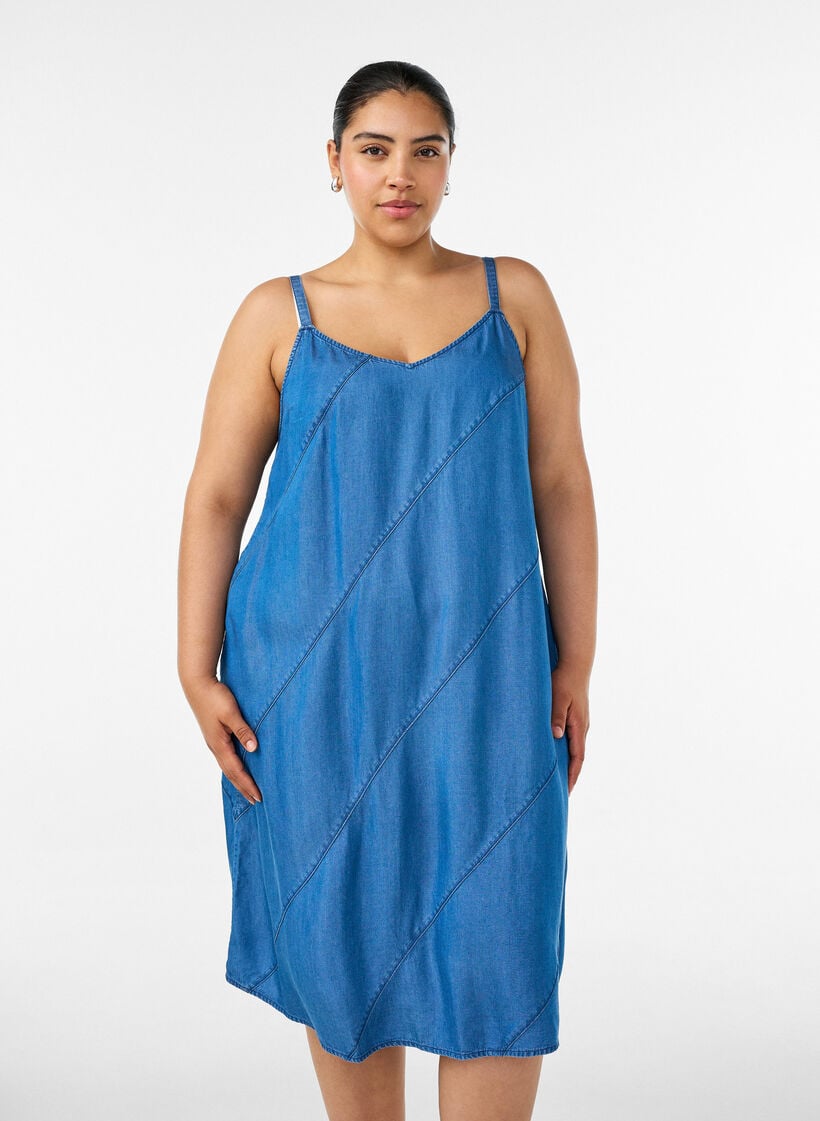 Kleid in Denim-Optik aus TENCEL&trade; Lyocell mit Tr&auml;gern, Blau, Model image number 0