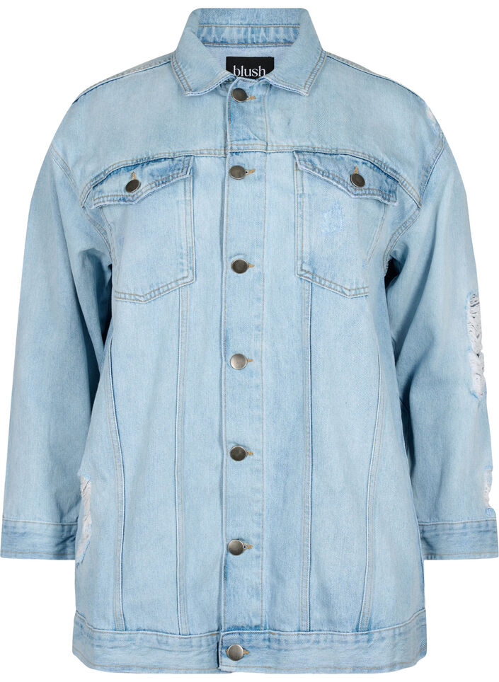 Locker sitzende Jeansjacke mit Abnutzungsdetails, Light blue denim, Packshot image number 0