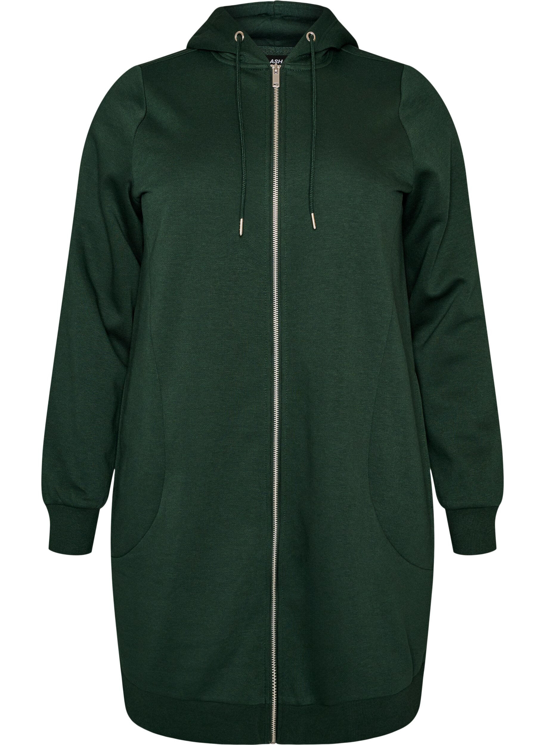 ZizziLanger Hoodie mit Rei&szlig;verschluss und Taschen, Gr&uuml;n, Packshot image number 0