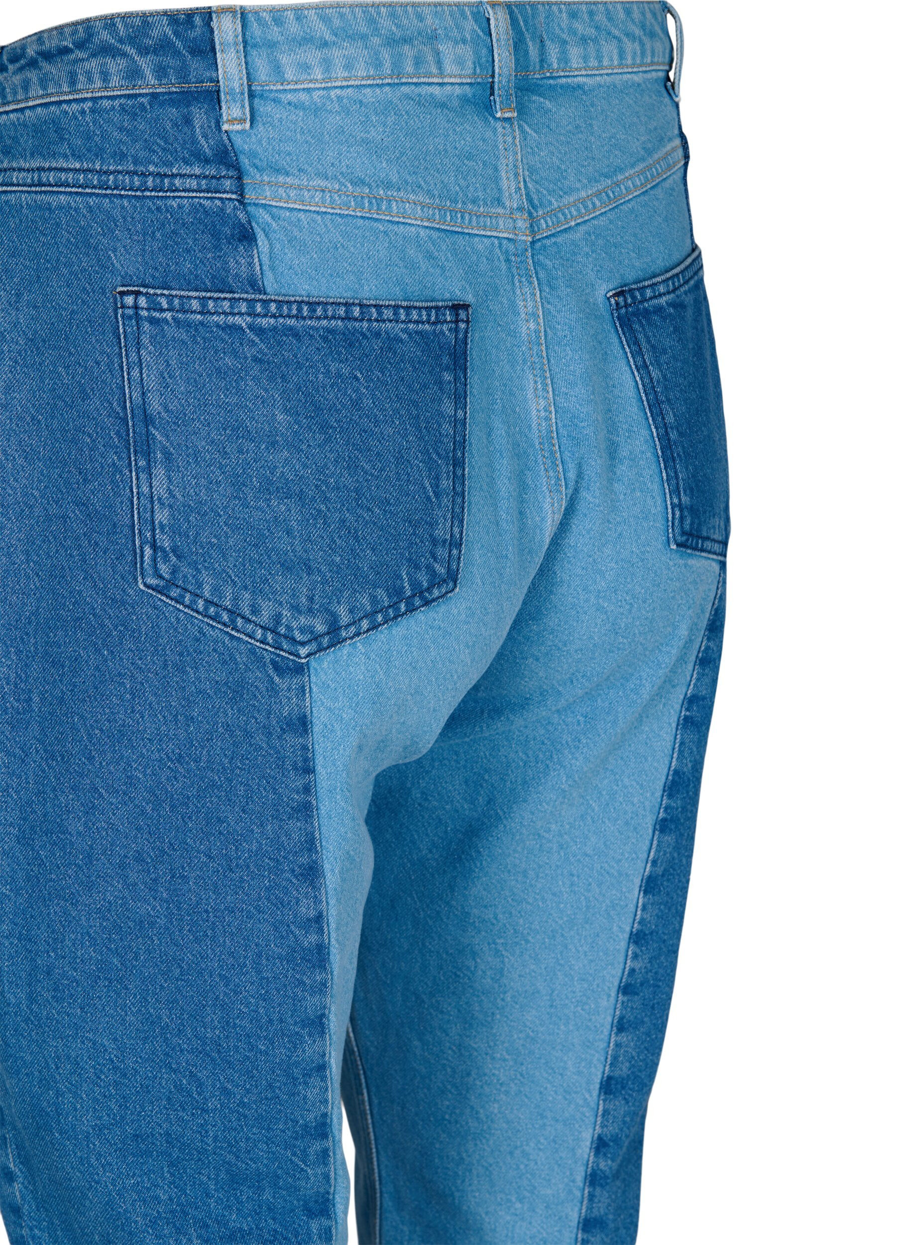 Zizzi Cropped Vera jeans mit Colorblock, Blue denim, Packshot image number 3
