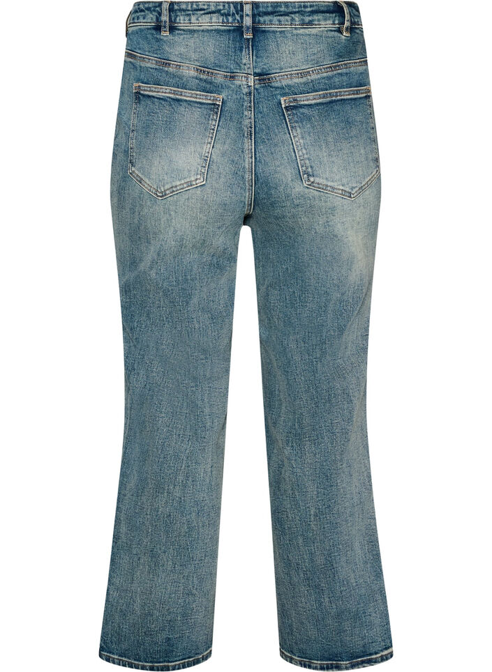 Kiana Straight Fit Jeans mit leicht abgenutzter Optik, Blau, Packshot image number 1