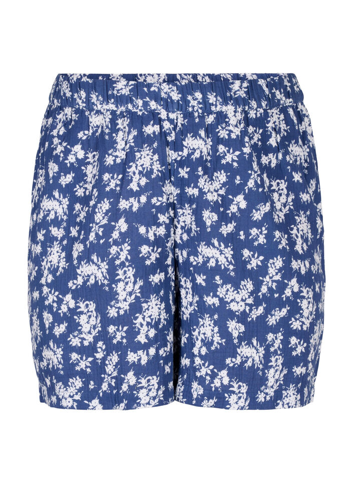 Florale Pyjamashorts aus Baumwolle, V. Indigo Flower AOP, Packshot image number 0
