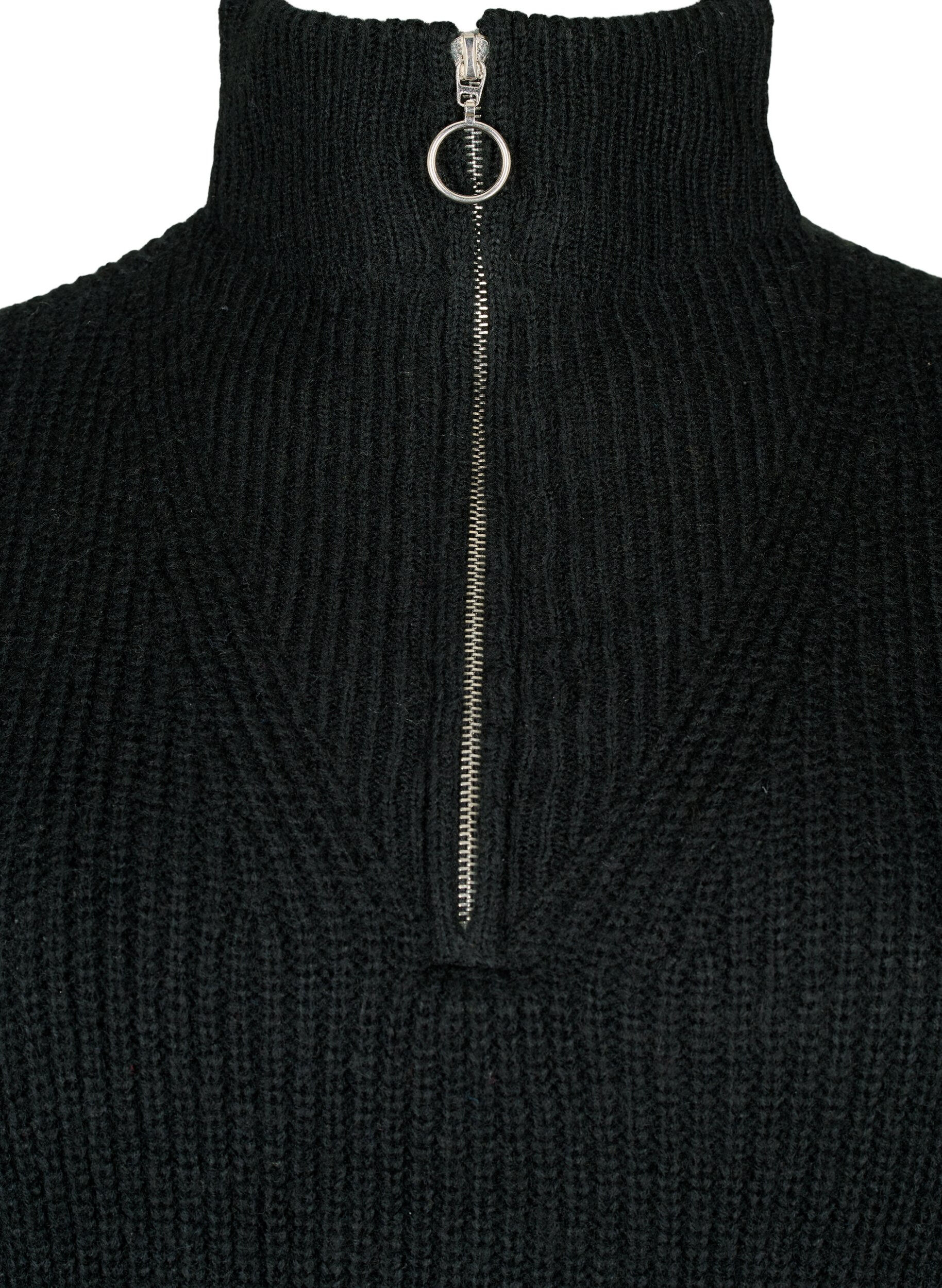 Zizzi FLASH &ndash; Strickpullover mit hohem Kragen und Rei&szlig;verschluss, Schwarz, Packshot image number 2