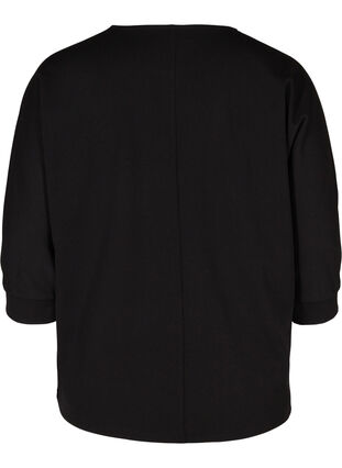 Bluse mit 3/4 Ärmeln und Plisséfalten, Black, Packshot image number 1