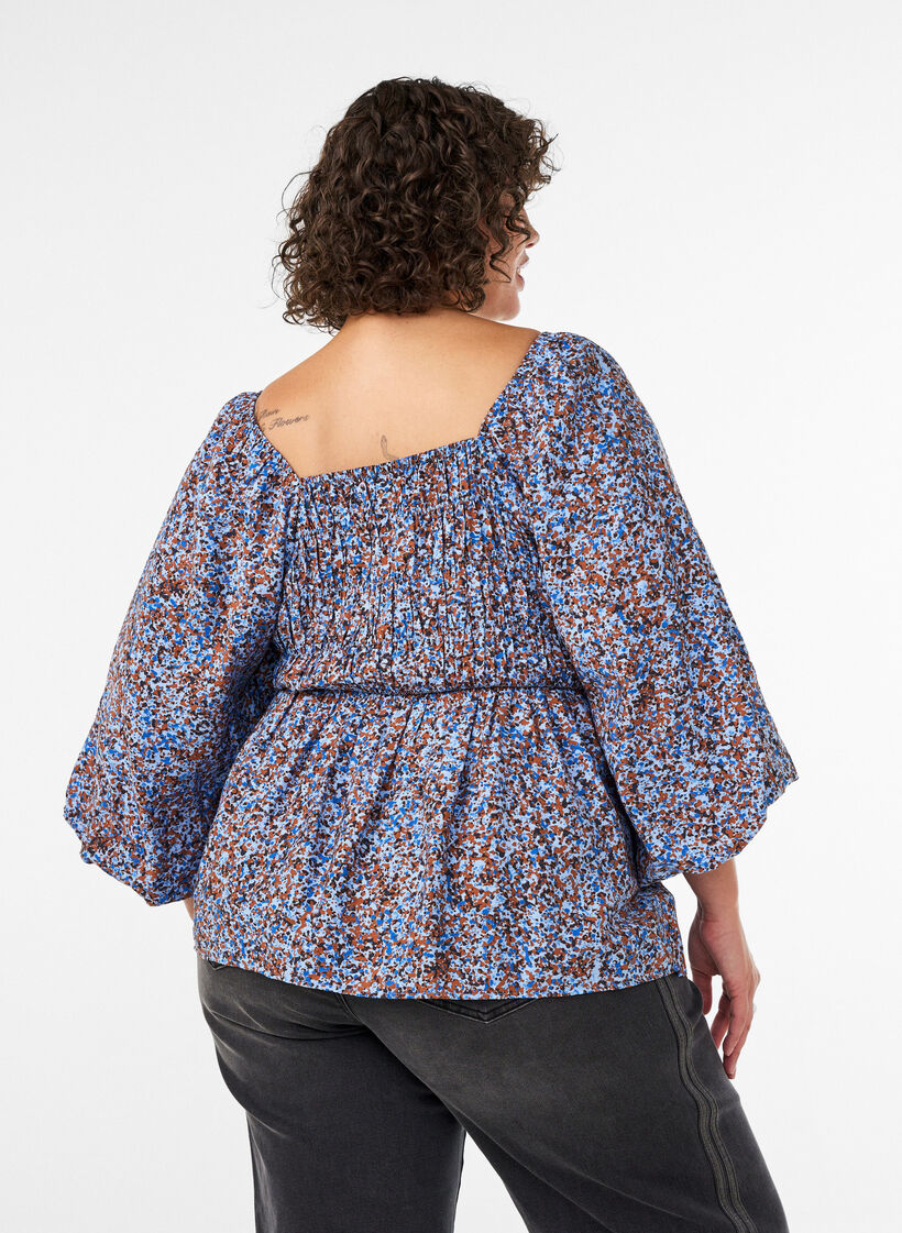 Bluse mit Smock und Karree-Ausschnitt, Blau, Model image number 2