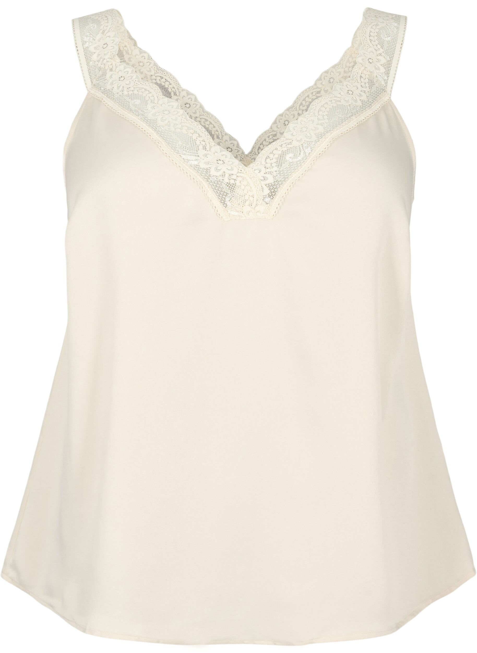 Zizzi FLASH &ndash; Top mit V-Ausschnitt und Spitzenkante, Fog, Packshot image number 0