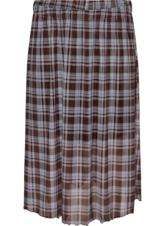 Karierter Midi-Rock aus Mesh, Blau, Packshot image number 0