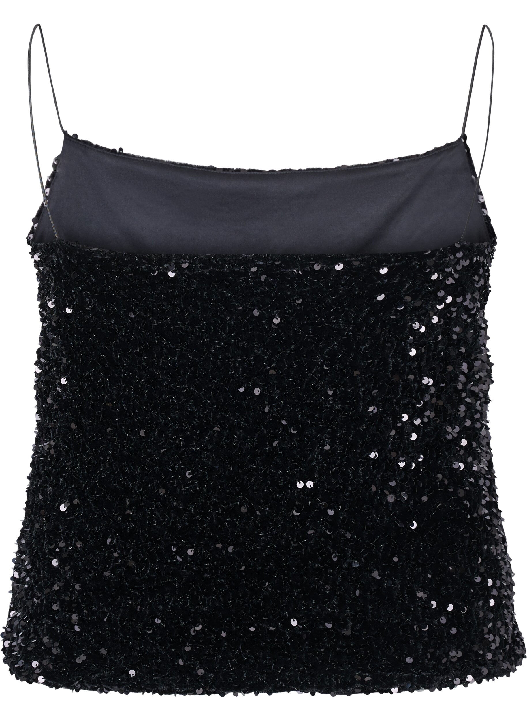 Zizzi Top mit Pailletten und schmalen Tr&auml;gern, Black Sequins, Packshot image number 1