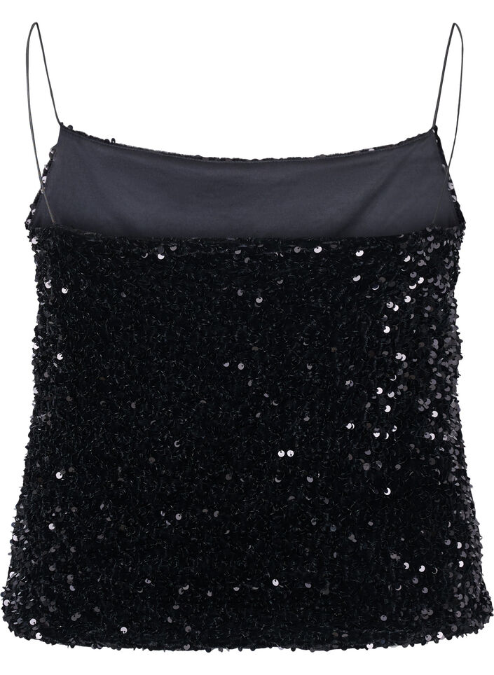 Top mit Pailletten und schmalen Trägern, Black Sequins, Packshot image number 1