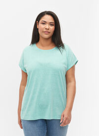 Melange-T-Shirt mit kurzen Ärmeln, Turquoise Mél, Model