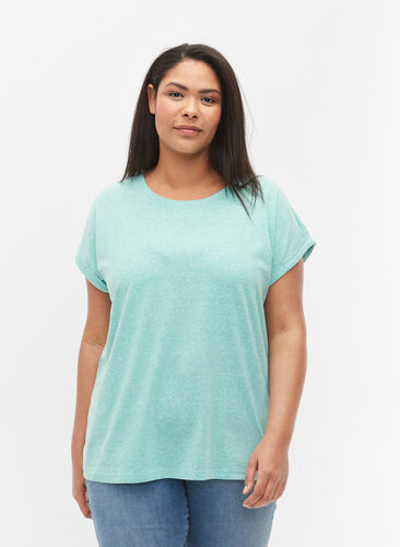 Melange-T-Shirt mit kurzen Ärmeln, Turquoise Mél, Model image number 0