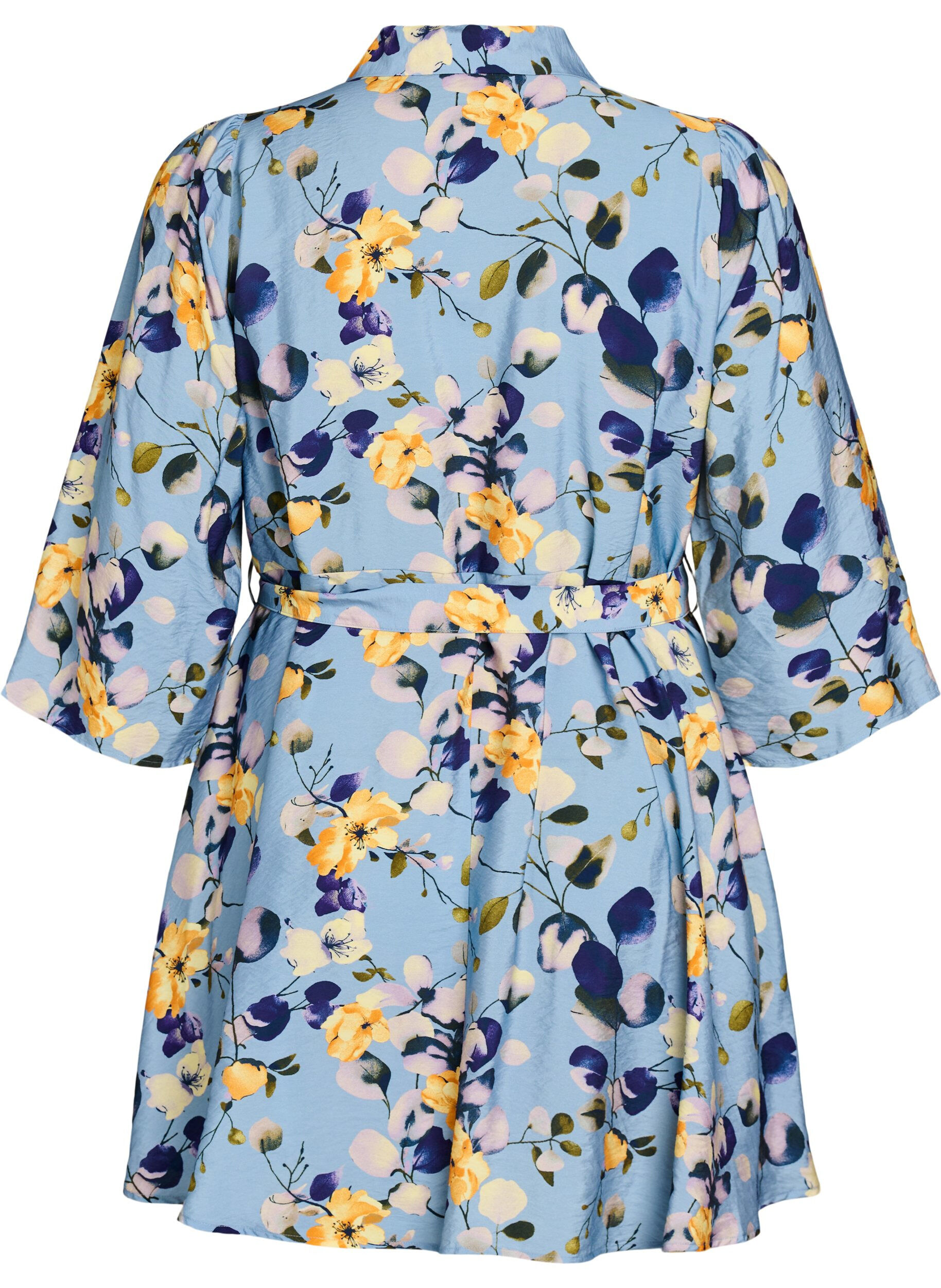 Zizzi Gemusterte Tunika mit Bindeg&uuml;rtel und 3/4-&Auml;rmeln, Blau, Packshot image number 1