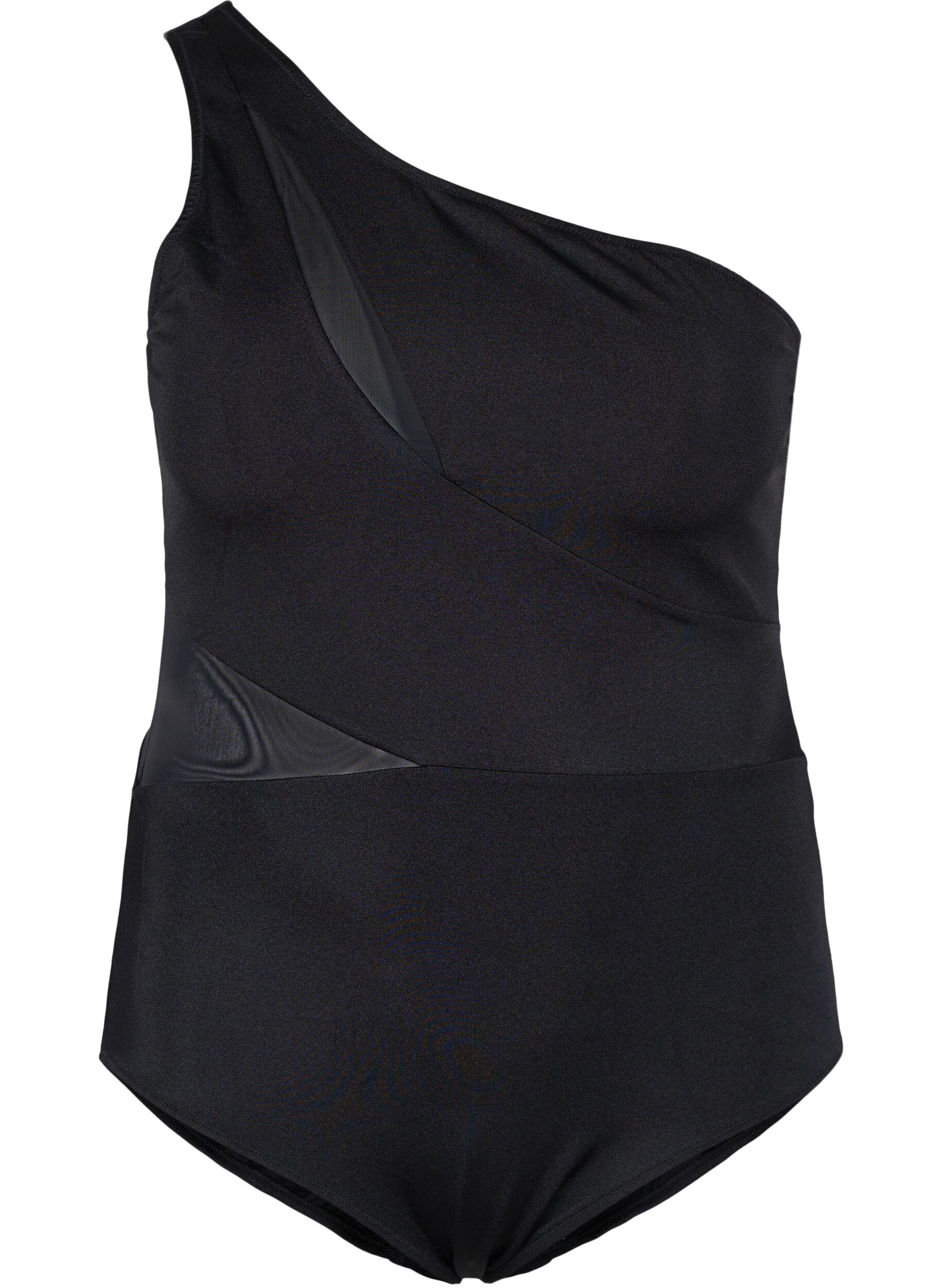 Zizzi One-Shoulder-Badeanzug mit Mesh, Black, Packshot image number 0