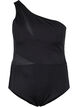 One-Shoulder-Badeanzug mit Mesh, Black, Packshot image number 0