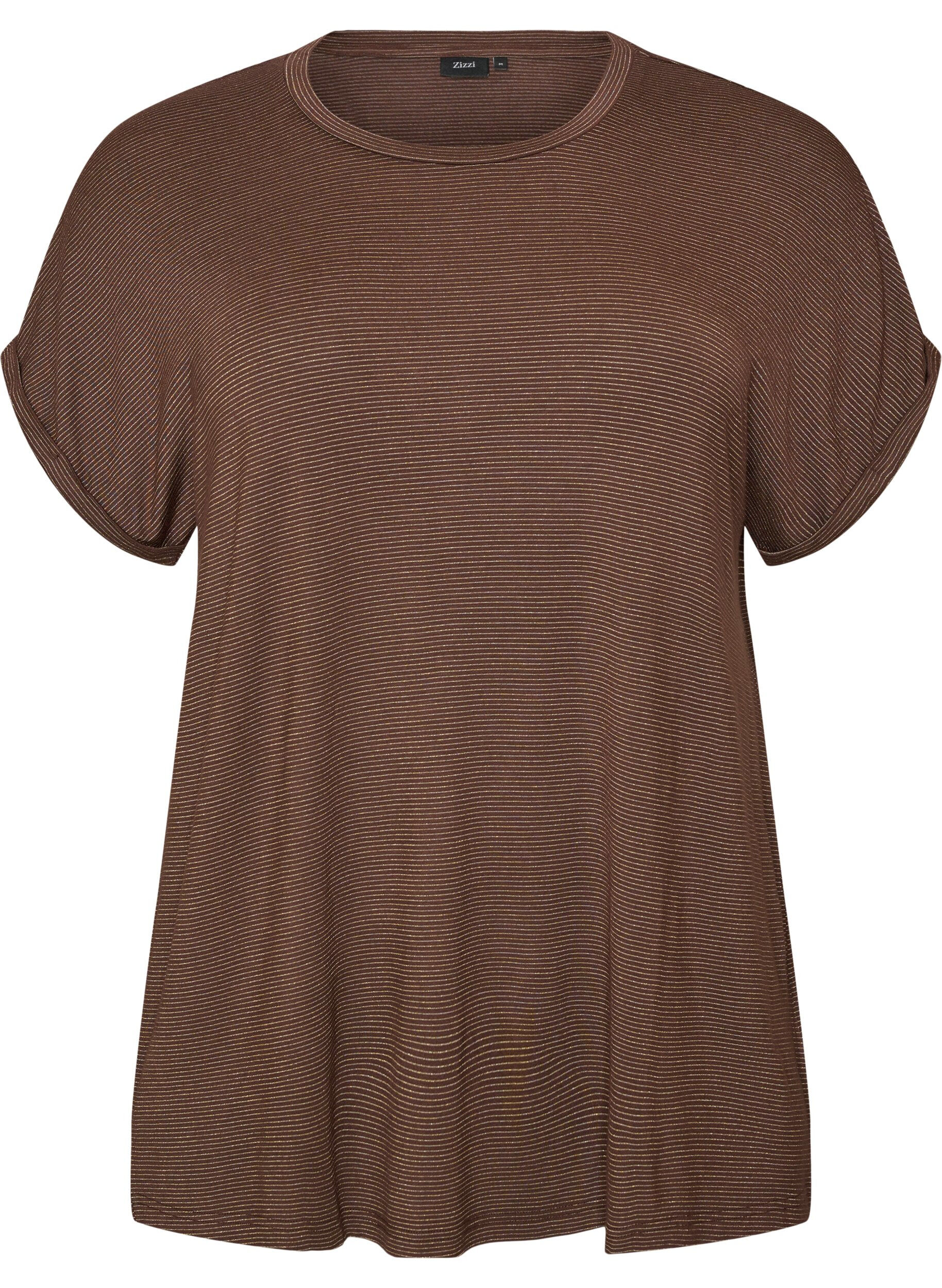 ZizziT-Shirt aus Viskose mit Glitzerstreifen, Braun, Packshot image number 0