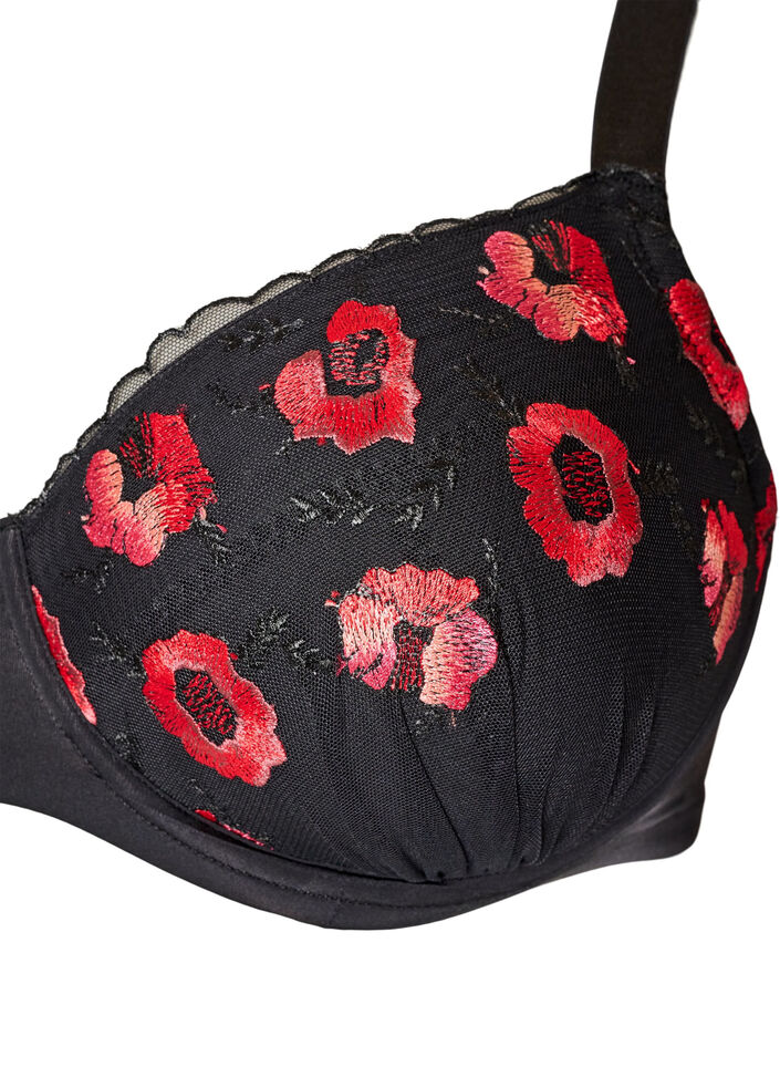 Gepolsterter B&uuml;gel-BH mit gebl&uuml;mter Stickerei, Schwarz, Packshot image number 2