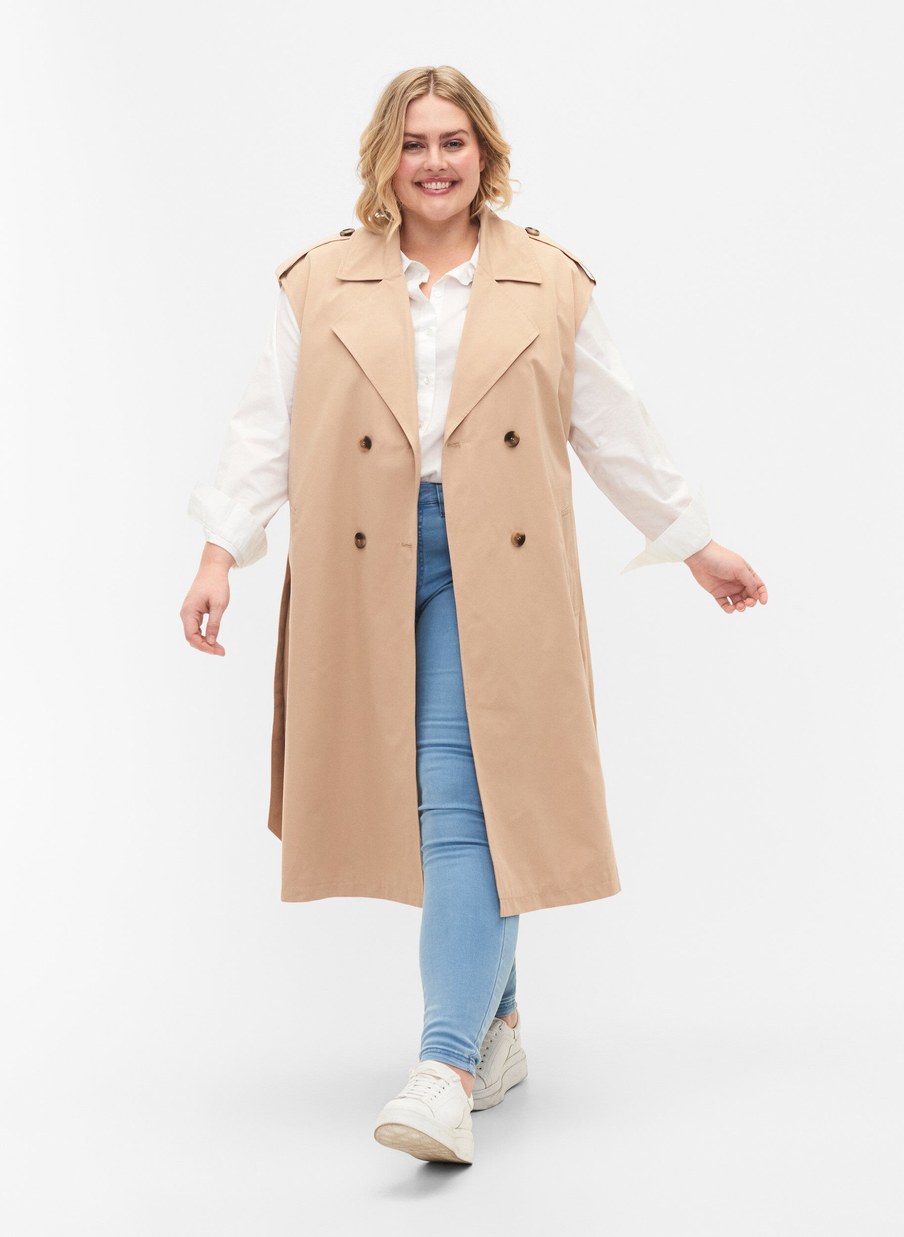 Zizzi Lange Weste mit G&uuml;rtel, Nomad, Model image number 3