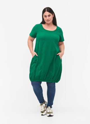 Kurzarm Kleid aus Baumwolle, Verdant Green, Model image number 2