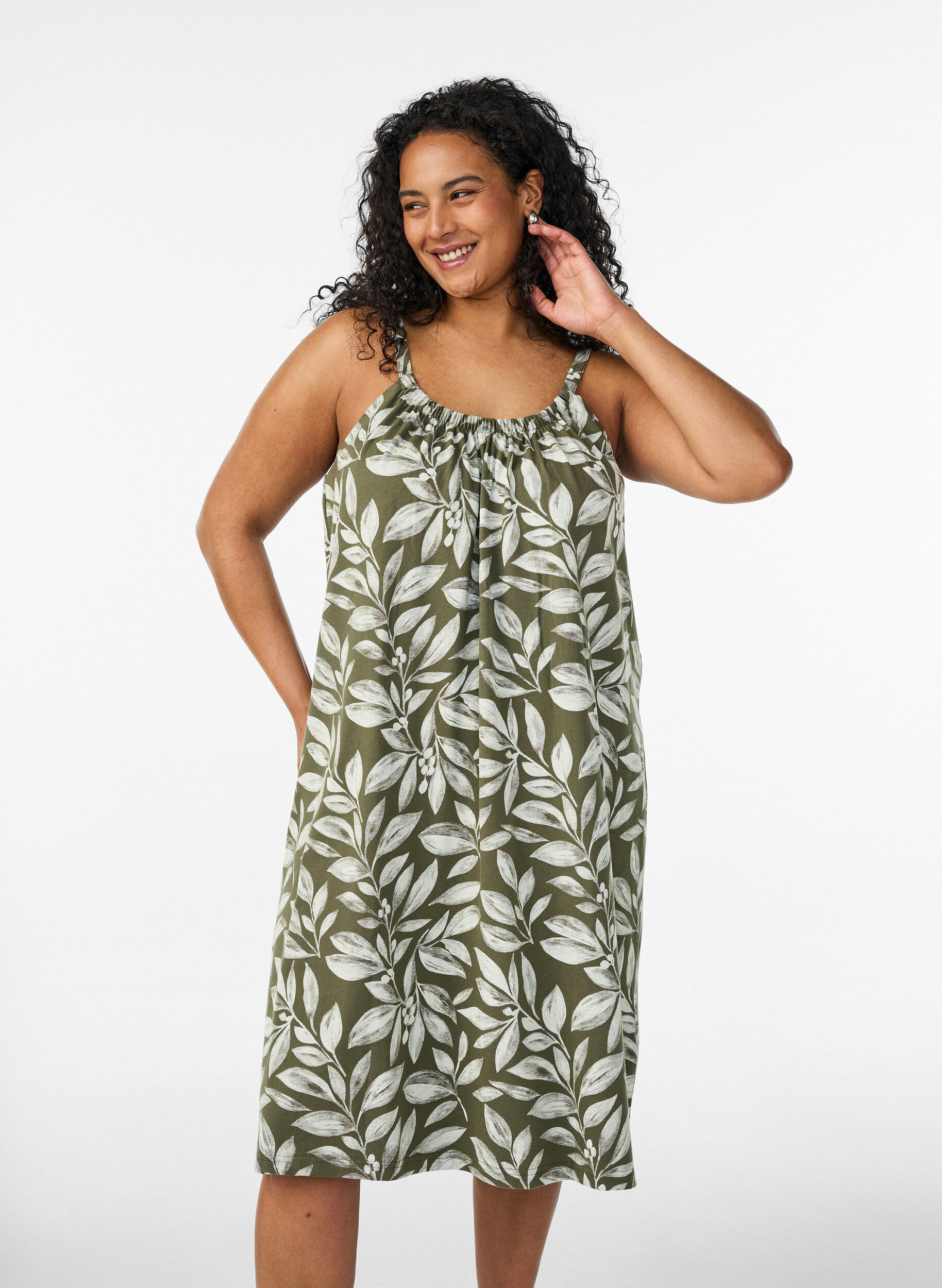 ZizziMidi-Tr&auml;gerkleid aus Bio-Baumwolle, Gr&uuml;n, Model image number 0