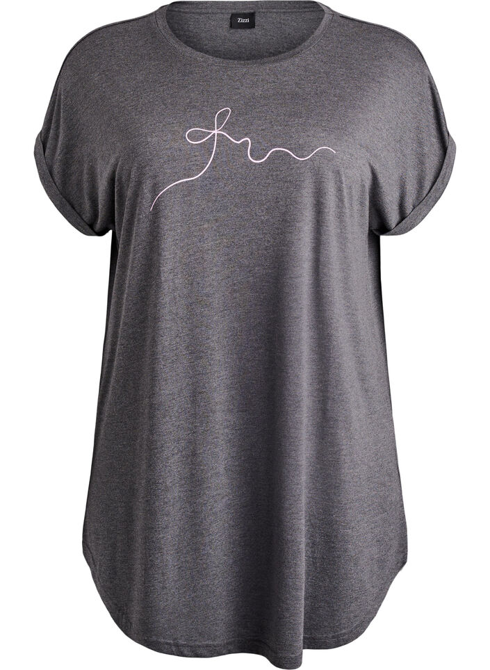 Kurzarm-Nachthemd mit Textaufdruck, Schwarz, Packshot image number 0