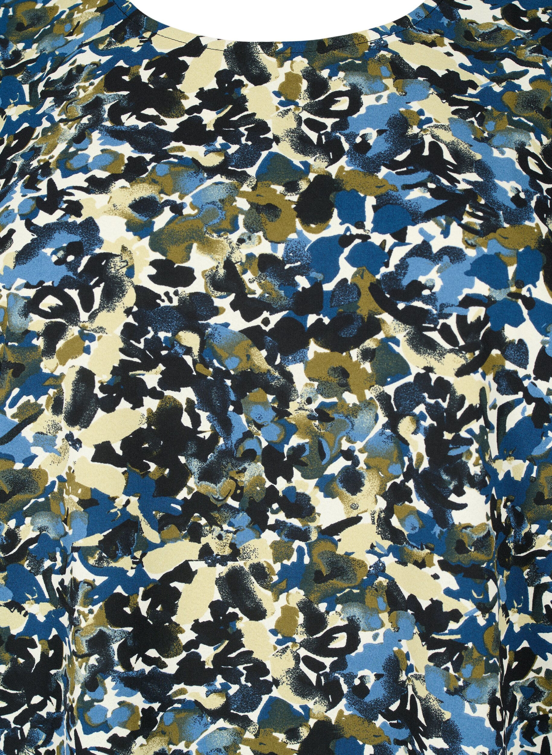 Zizzi Bluse mit Puff&auml;rmeln, Blue Green AOP, Packshot image number 2