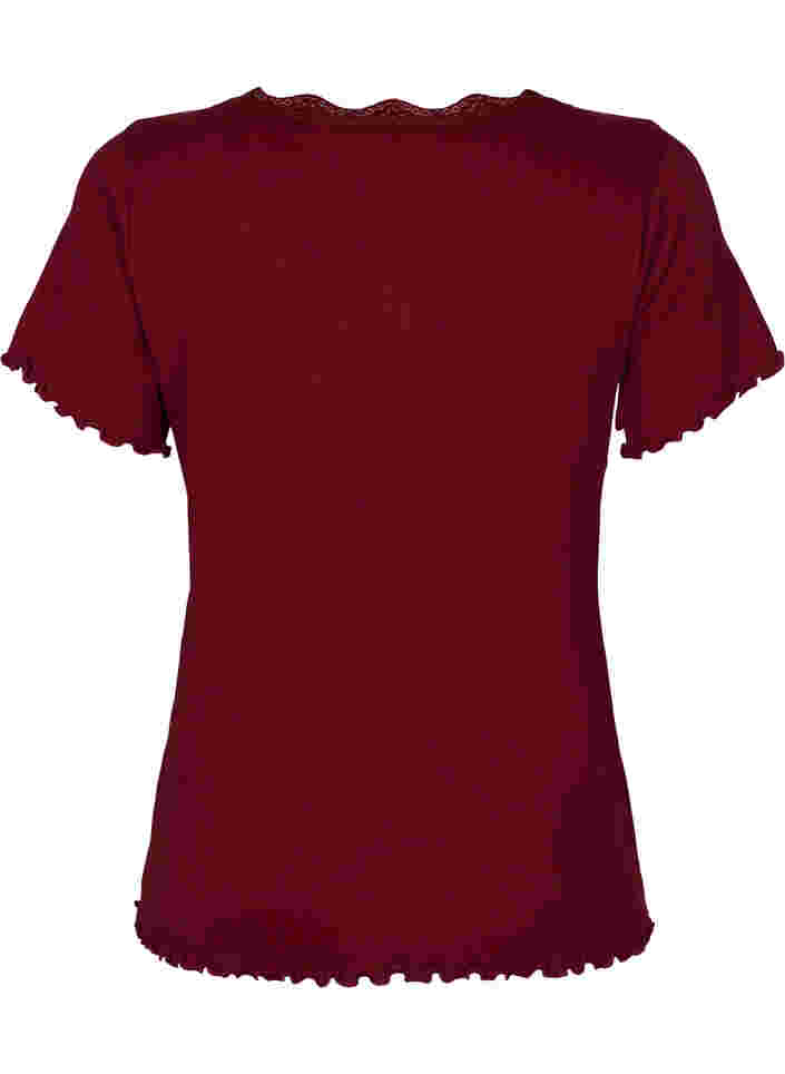 Kurzarm Nachthemd mit Spitzenbesatz, Cabernet, Packshot image number 1