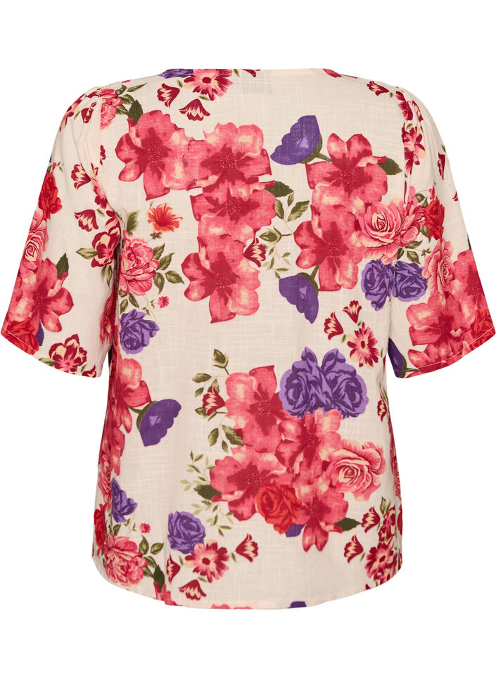 Kurz&auml;rmelige Bluse aus Baumwolle mit V-Ausschnitt, Rot, Packshot image number 1