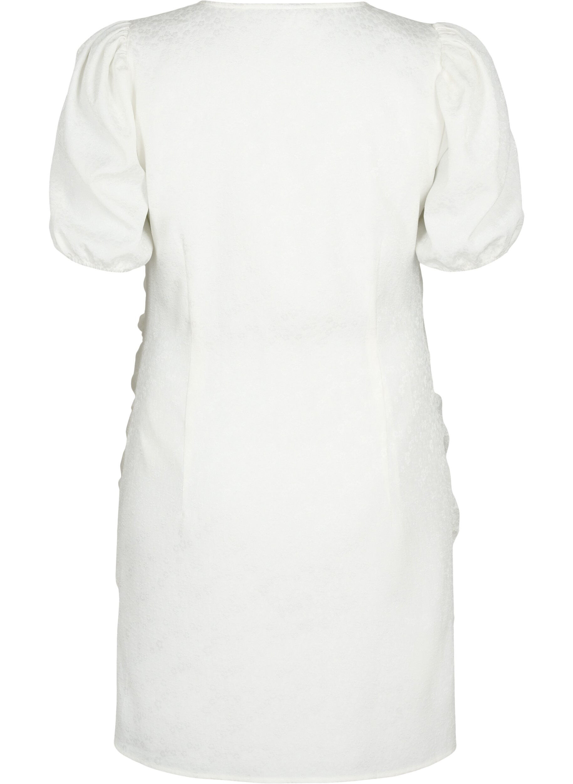 Zizzi Kurzarm Kleid mit Drapierung und Struktur, Bright White, Packshot image number 1