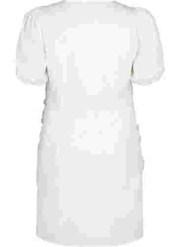 Kurzarm Kleid mit Drapierung und Struktur, Bright White, Packshot image number 1