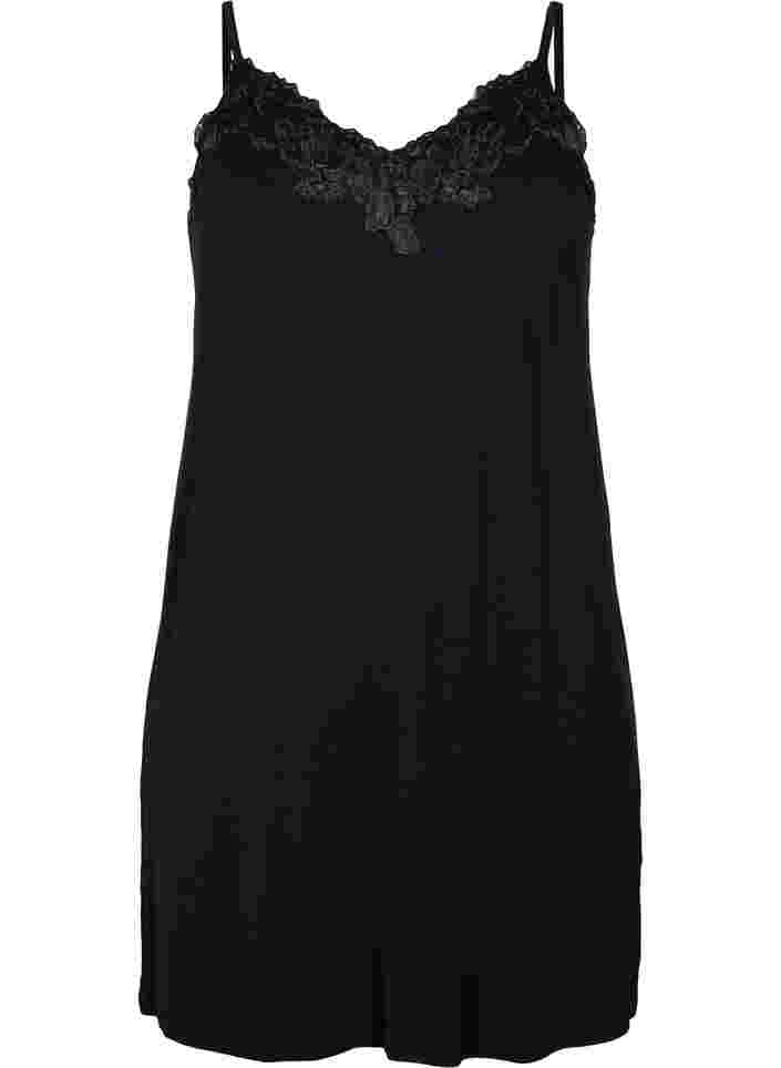Nachthemd aus Viskose mit Spitze, Black, Packshot image number 0