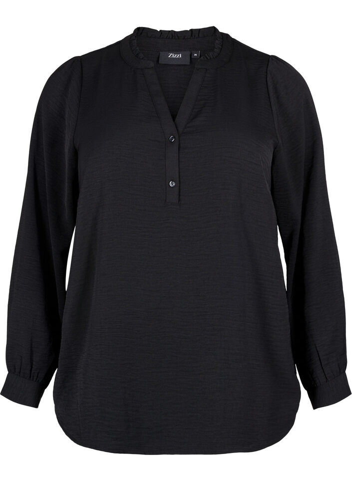 	 Langärmelige Bluse mit V-Ausschnitt, Black, Packshot image number 0
